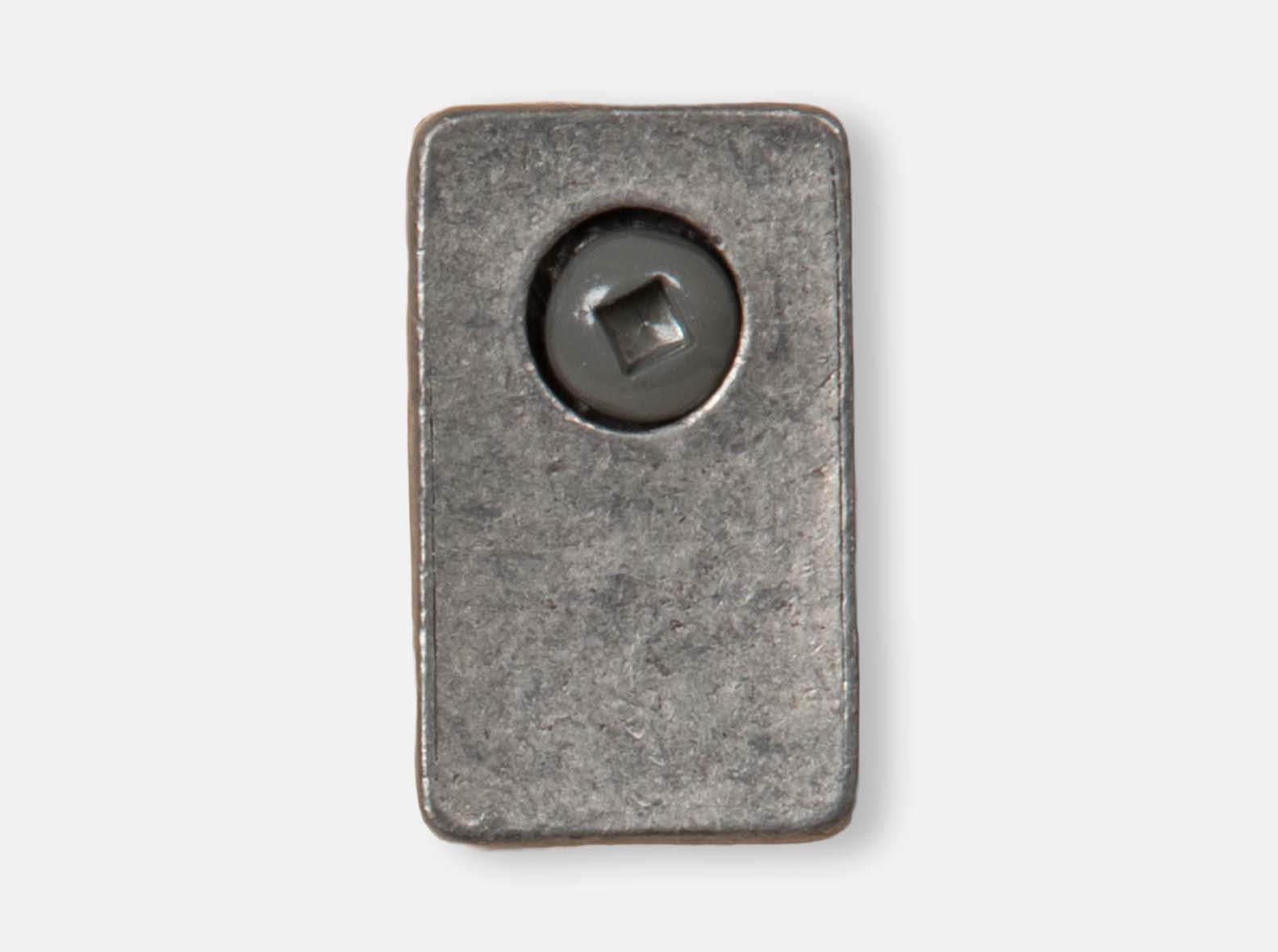 Pewter-finished rectangular twist closure for inset lid wooden wine gift boxes.